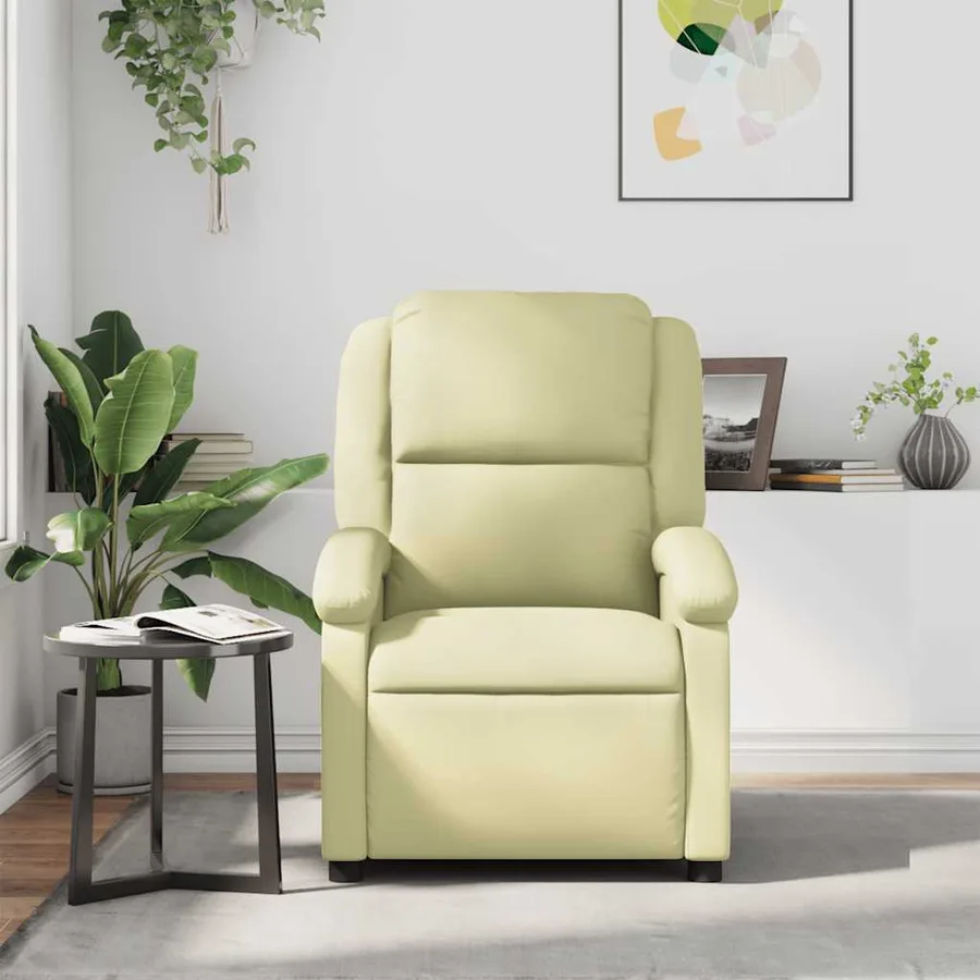 Fauteuil inclinable crème cuir véritable - 3