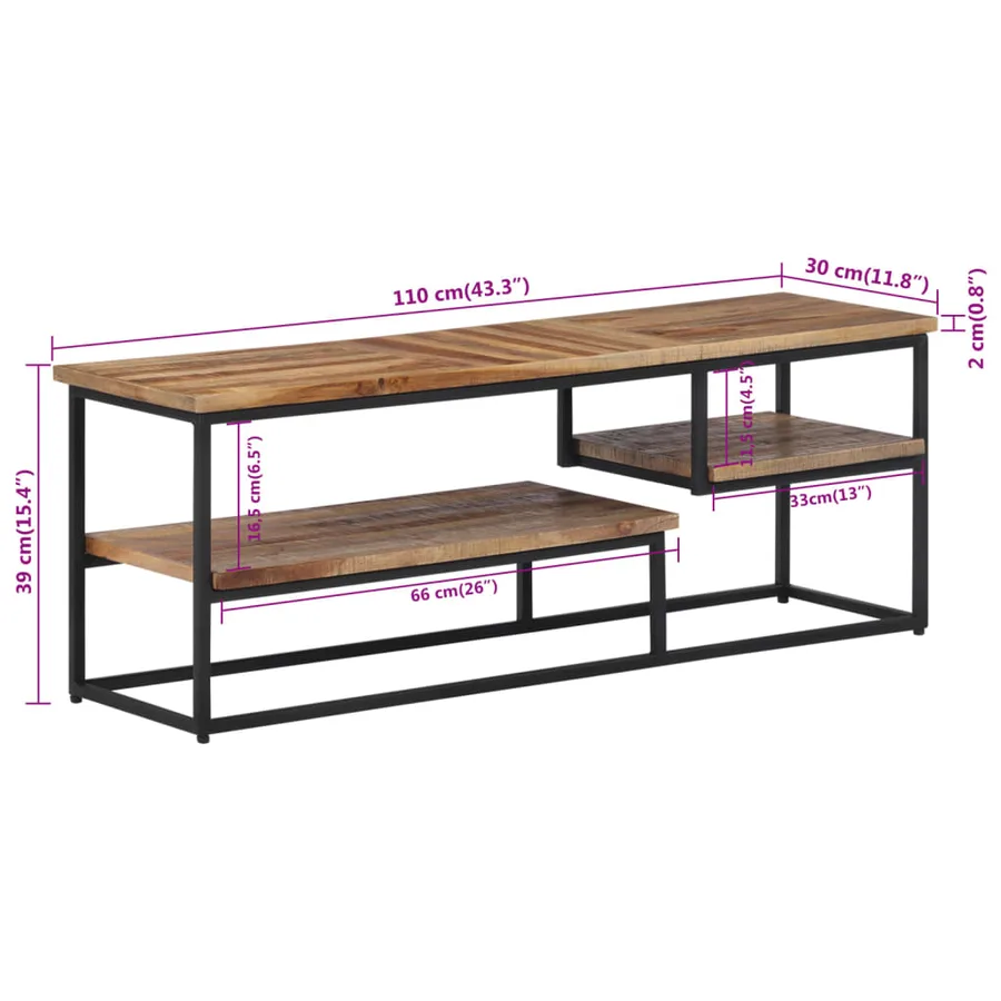 Meuble TV 110x30x39 cm teck massif récupéré - 8