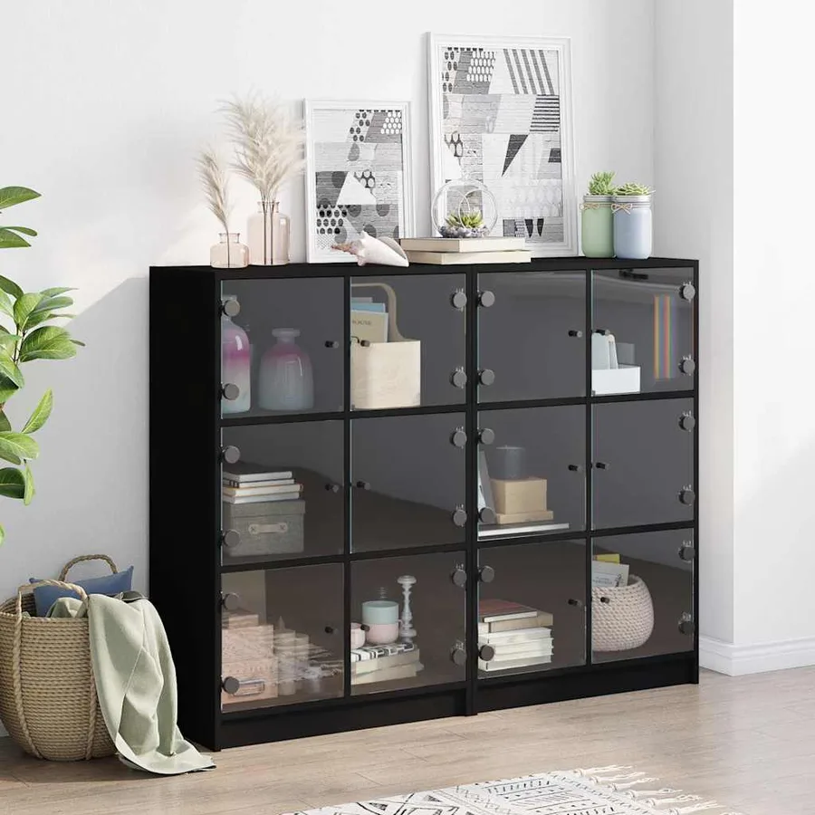 Bibliothèque avec portes noir 136x37x109 cm bois d'ingénierie - 3