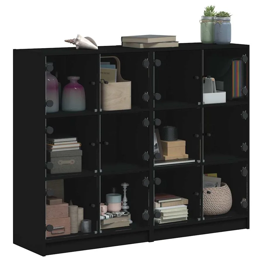 Bibliothèque avec portes noir 136x37x109 cm bois d'ingénierie - 5