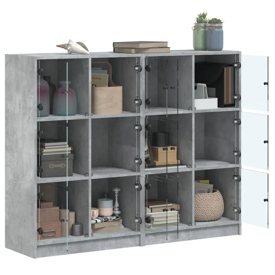 Bibliothèque avec portes gris béton 136x37x109 cm - 4
