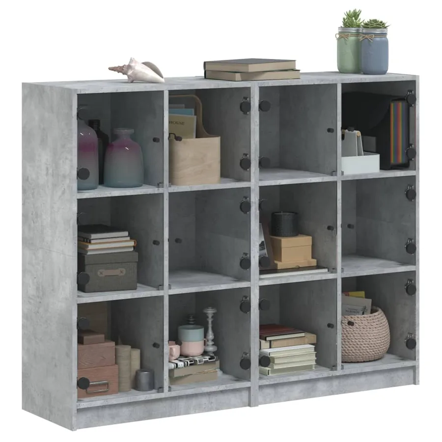 Bibliothèque avec portes gris béton 136x37x109 cm - 5