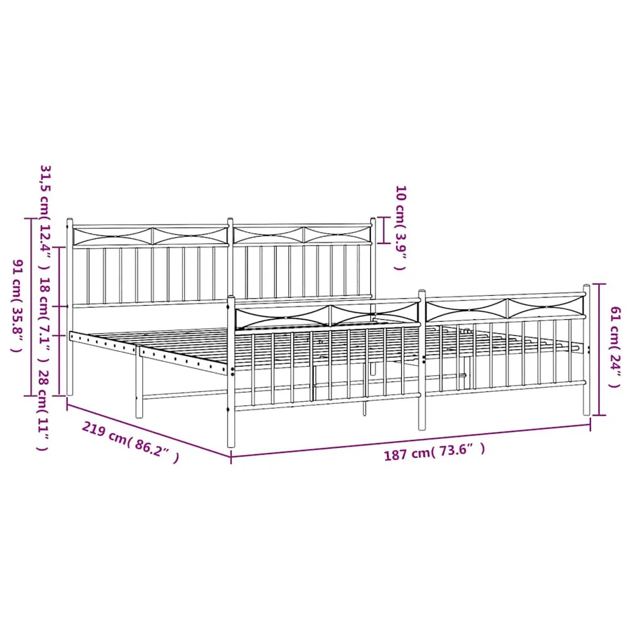 Cadre de lit métal sans matelas et pied de lit blanc 183x213 cm - 10