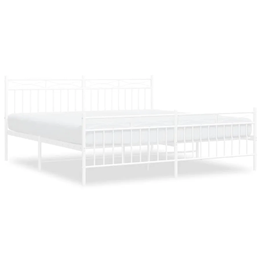 Cadre de lit métal sans matelas et pied de lit blanc 183x213 cm - 2