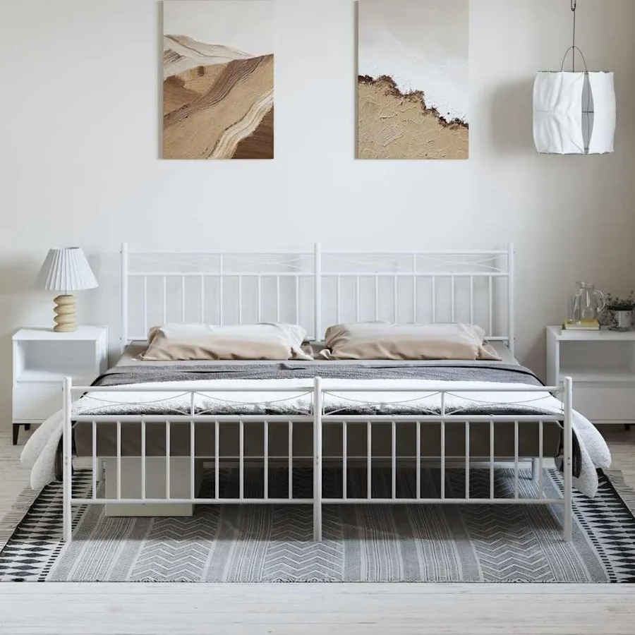 Cadre de lit métal sans matelas et pied de lit blanc 183x213 cm - 3