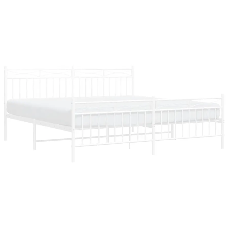 Cadre de lit métal sans matelas et pied de lit blanc 183x213 cm - 4