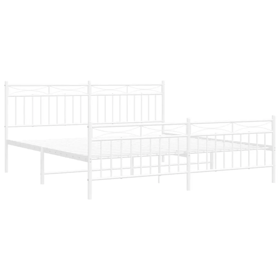 Cadre de lit métal sans matelas et pied de lit blanc 183x213 cm - 5