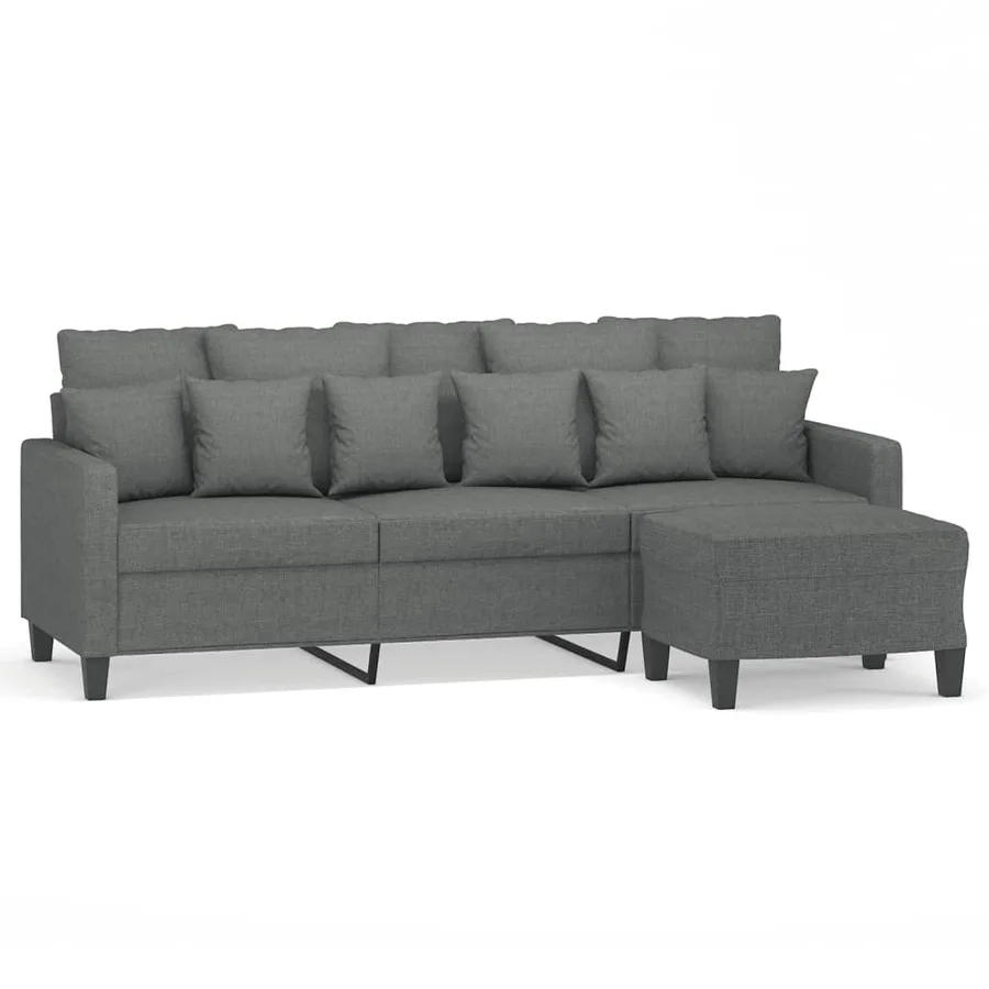 Canapé à 3 places avec repose-pieds Gris foncé 180 cm Tissu - 2