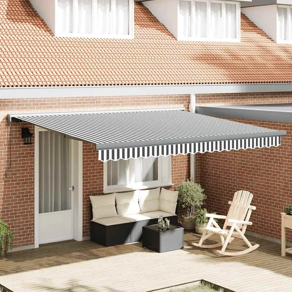 Auvent rétractable anthracite et blanc 4x3 m tissu et aluminium