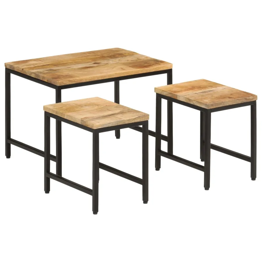 Tables basses gigognes 3pcs bois de manguier massif brut et fer - 11