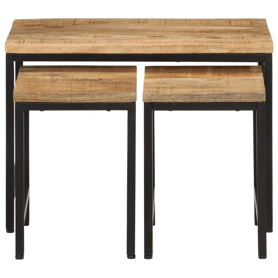 Tables basses gigognes 3pcs bois de manguier massif brut et fer - 3