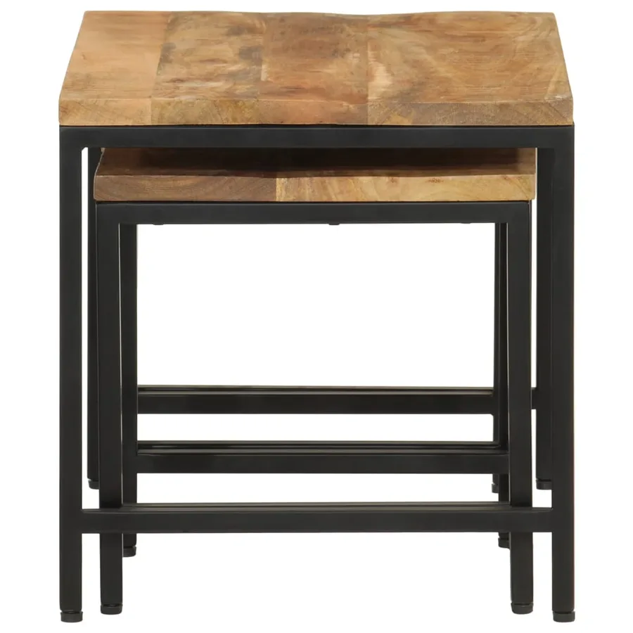 Tables basses gigognes 3pcs bois de manguier massif brut et fer - 4