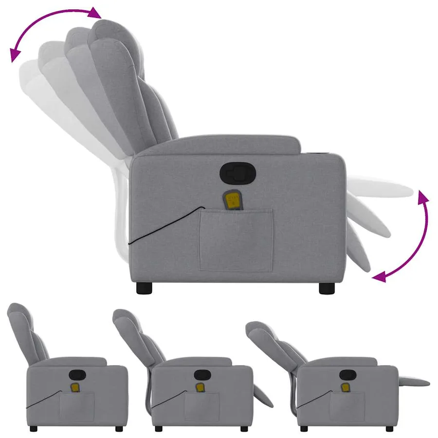 Fauteuil inclinable de massage gris clair tissu - 5