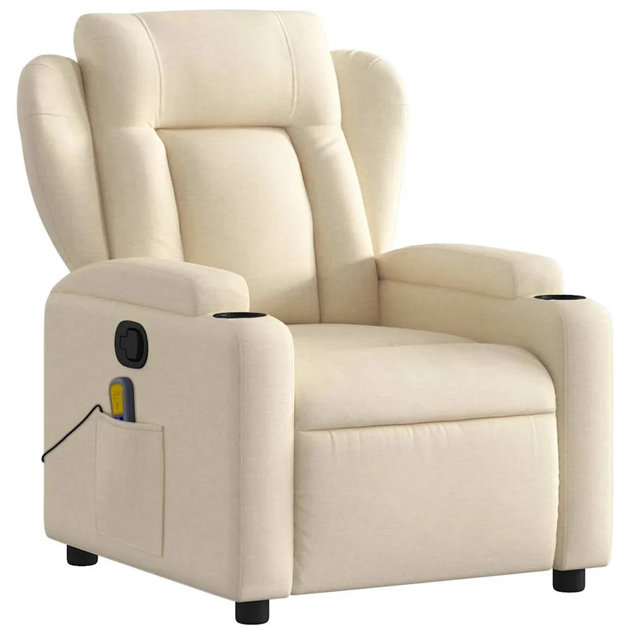 Fauteuil de massage inclinable crème tissu - 3