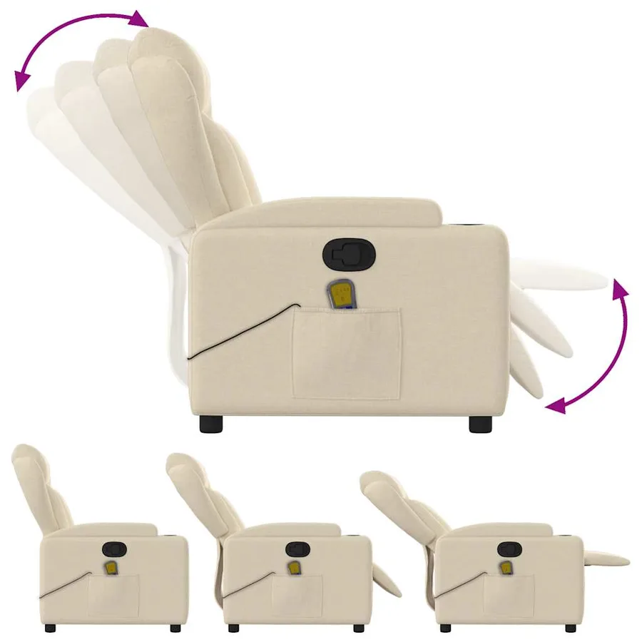 Fauteuil de massage inclinable crème tissu - 5