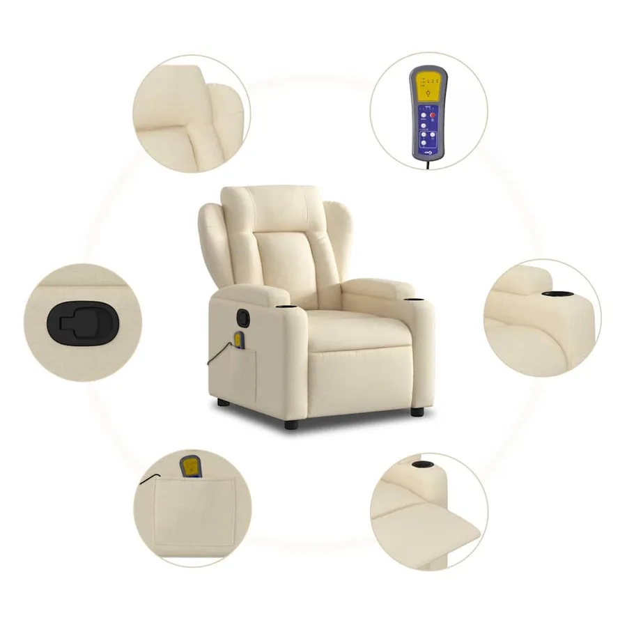 Fauteuil de massage inclinable crème tissu - 6