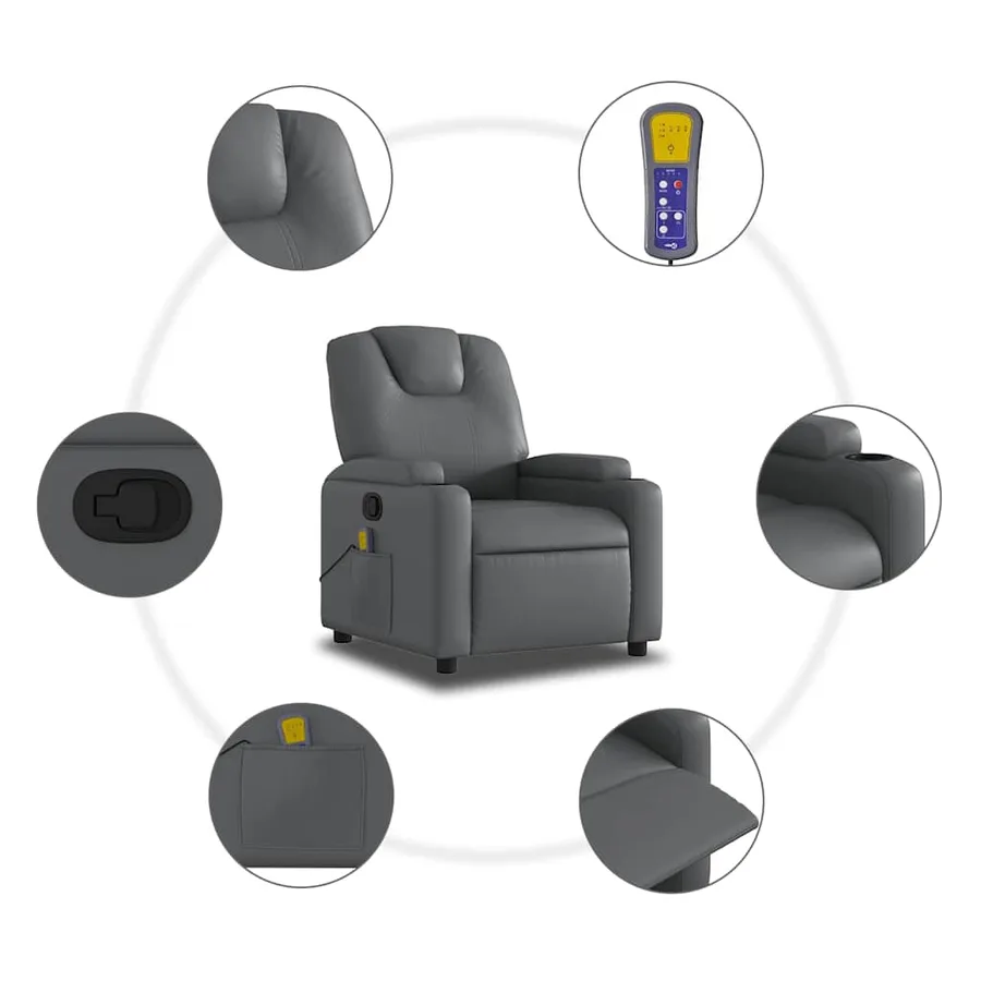 Fauteuil de massage inclinable Gris Similicuir - 9