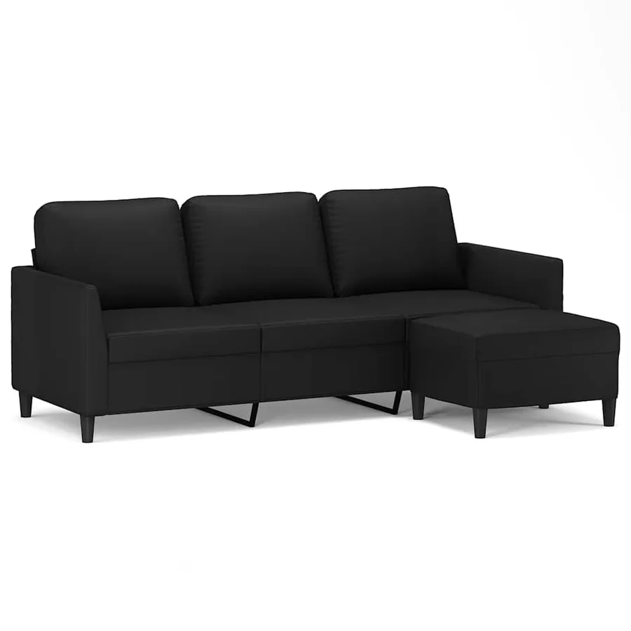 Canapé à 3 places avec repose-pieds Noir 180 cm Similicuir - 2