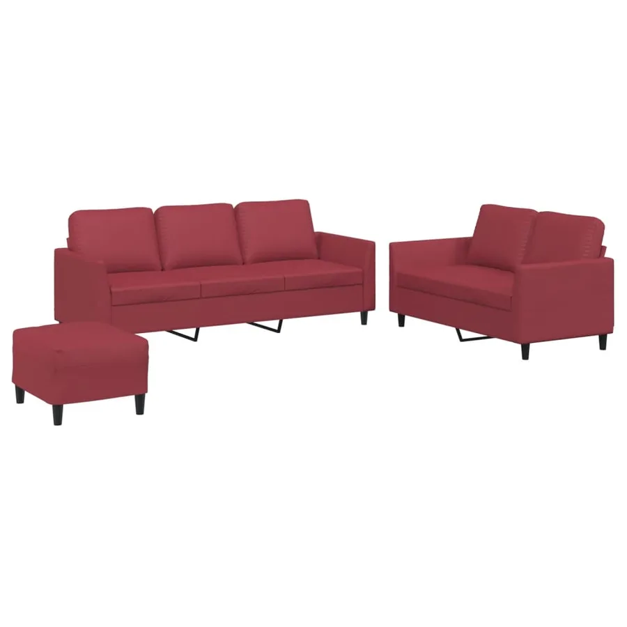 Ensemble de canapés 3 pcs et coussins Rouge bordeaux Similicuir - 2