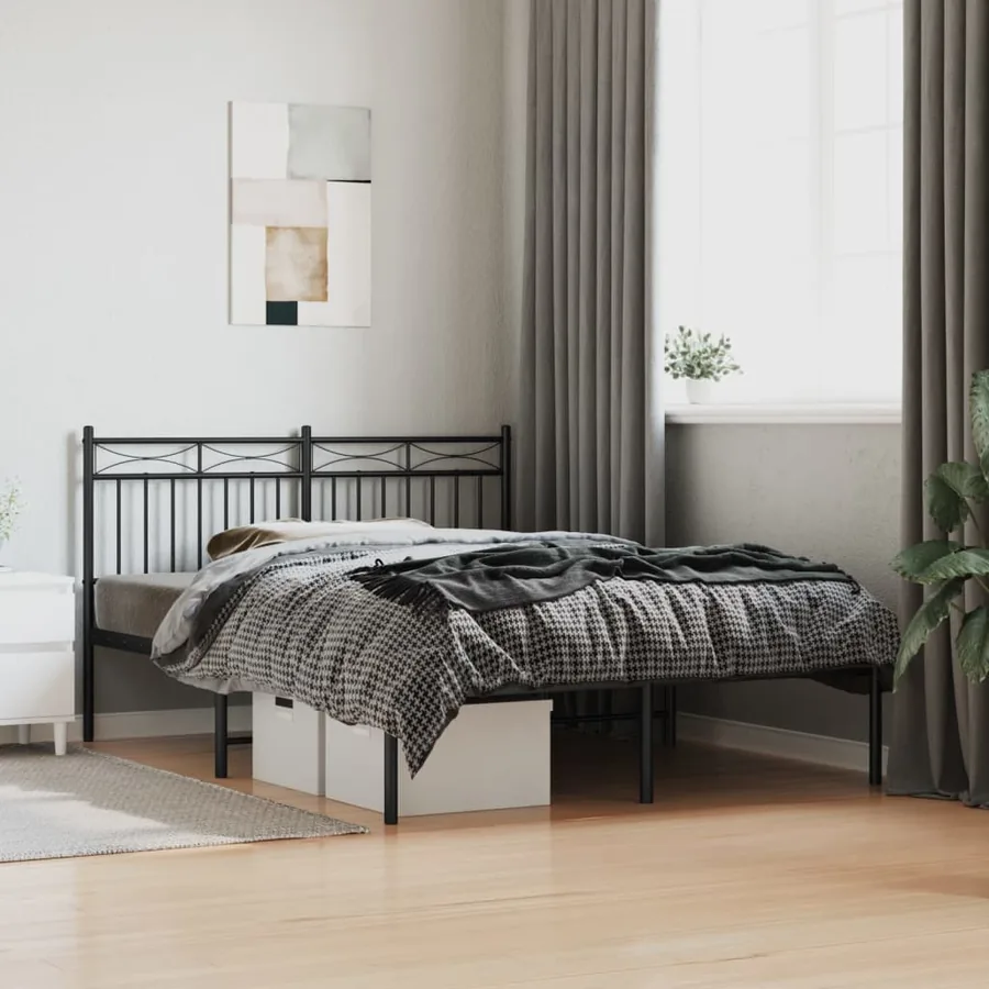 Cadre de lit métal sans matelas avec tête de lit noir 140x190cm