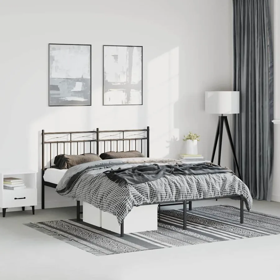 Cadre de lit métal sans matelas avec tête de lit noir 150x200cm