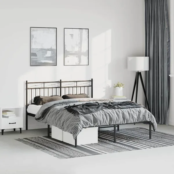 Cadre de lit métal sans matelas avec tête de lit noir 150x200cm