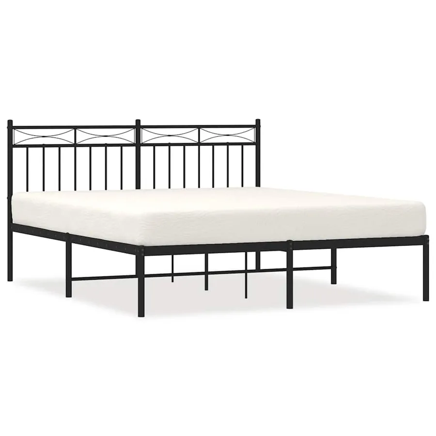 Cadre de lit métal sans matelas avec tête de lit noir 150x200cm - 2