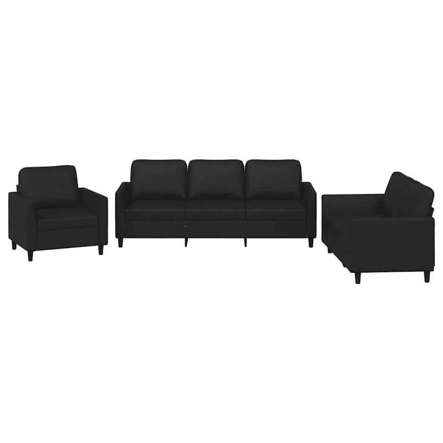 Ensemble de canapés 3 pcs avec coussins Noir Similicuir - 2