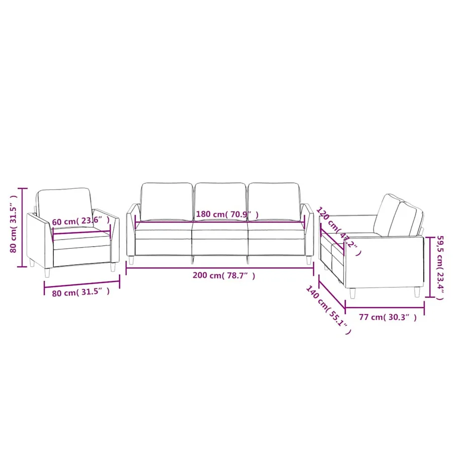 Ensemble de canapés 3 pcs avec coussins Noir Similicuir - 8