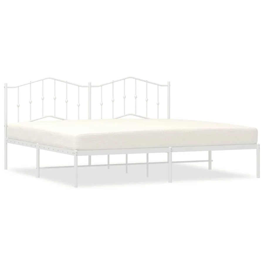 Cadre de lit métal sans matelas et tête de lit blanc 193x203 cm - 2
