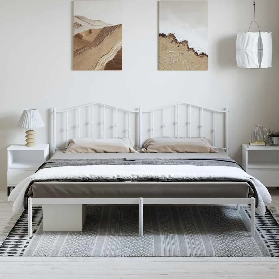 Cadre de lit métal sans matelas et tête de lit blanc 193x203 cm - 3