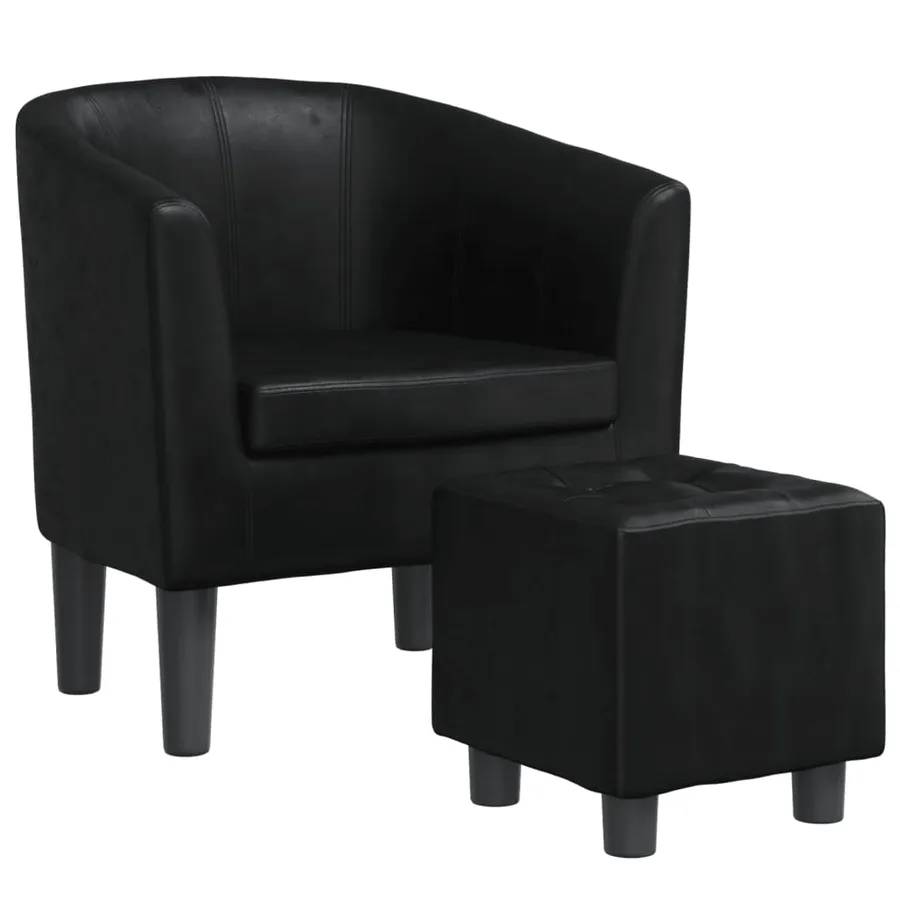 Fauteuil avec repose-pied noir similicuir - 2