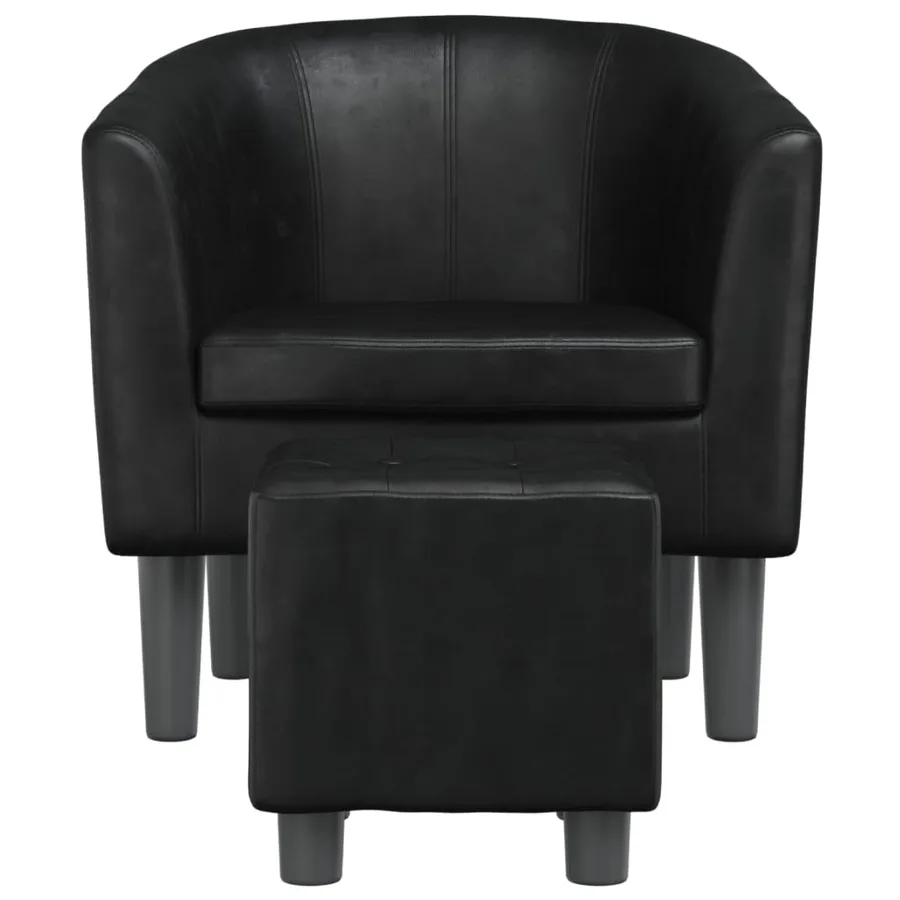 Fauteuil avec repose-pied noir similicuir - 3