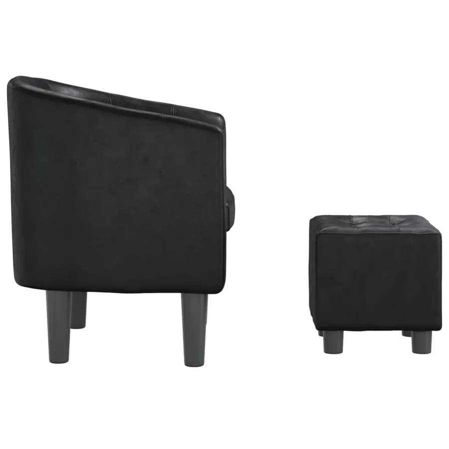 Fauteuil avec repose-pied noir similicuir - 4