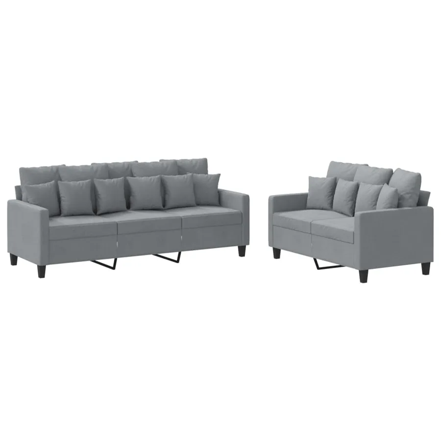 Ensemble de canapés 2 pcs avec coussins Gris clair Tissu - 2