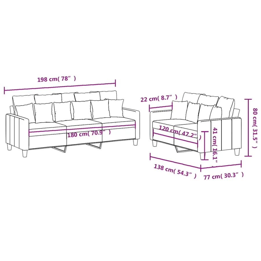 Ensemble de canapés 2 pcs avec coussins Gris clair Tissu - 7