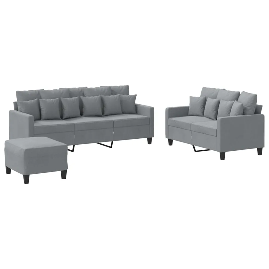 Ensemble de canapés 3 pcs avec coussins Gris clair Tissu - 2