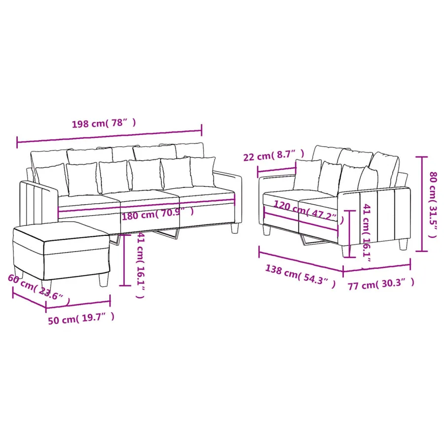 Ensemble de canapés 3 pcs avec coussins Gris clair Tissu - 9