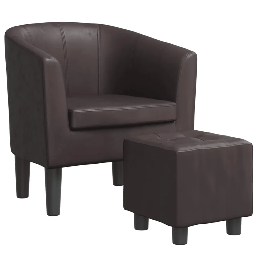 Fauteuil avec repose-pied marron similicuir - 2