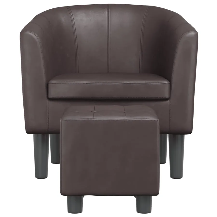 Fauteuil avec repose-pied marron similicuir - 3