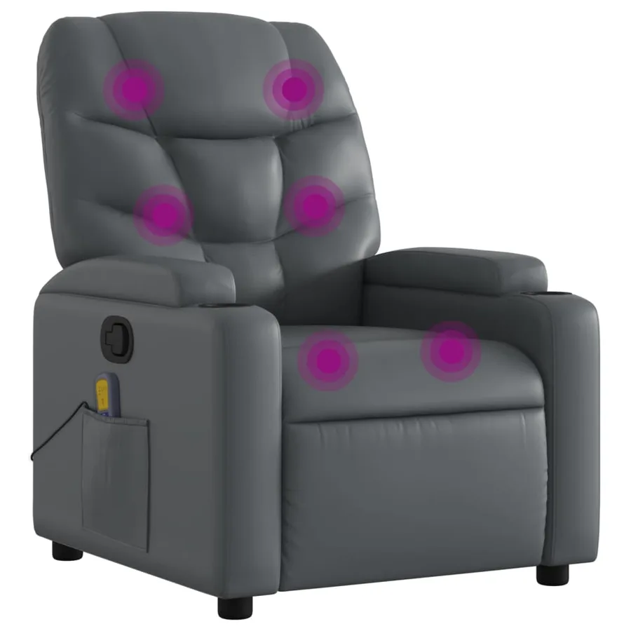 Fauteuil de massage inclinable gris similicuir - 2