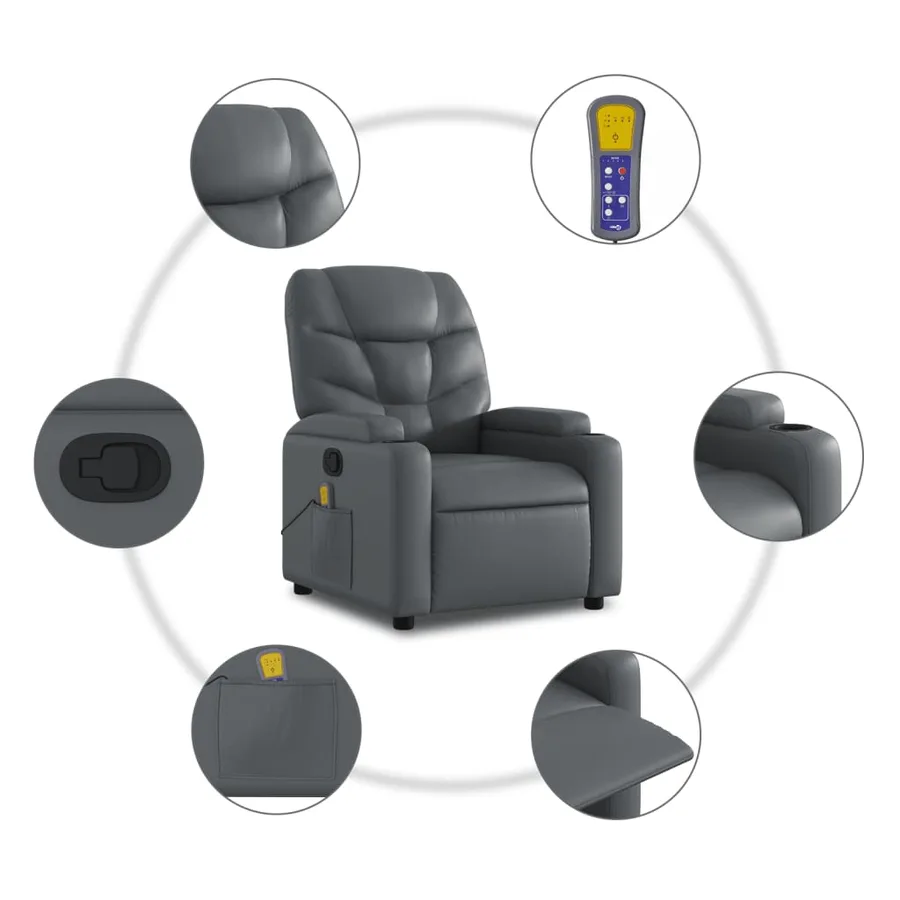 Fauteuil de massage inclinable gris similicuir - 6