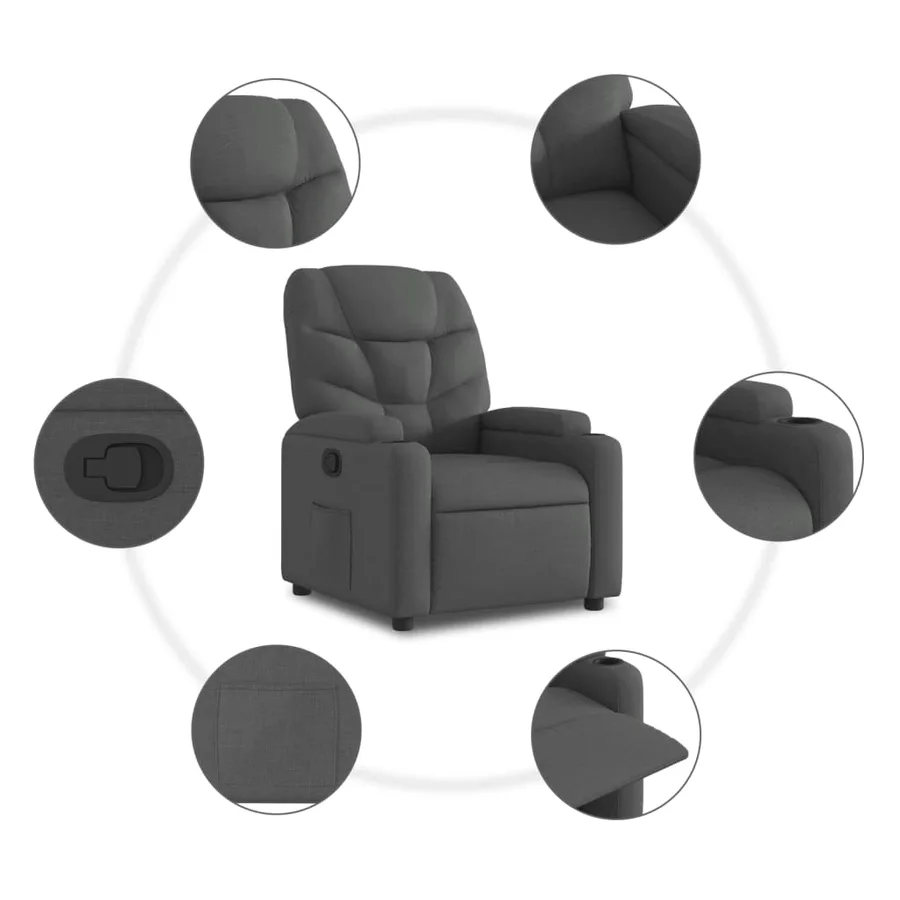 Fauteuil inclinable en tissu gris foncé - 5
