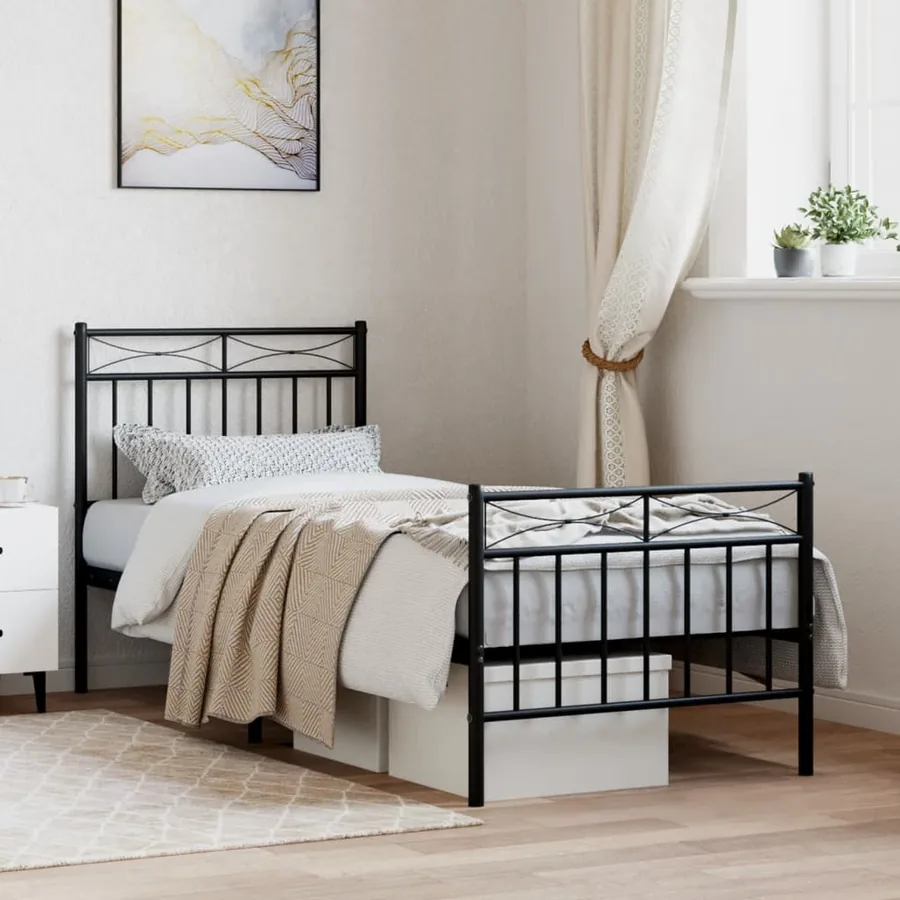 Cadre de lit métal sans matelas avec pied de lit noir 80x200 cm