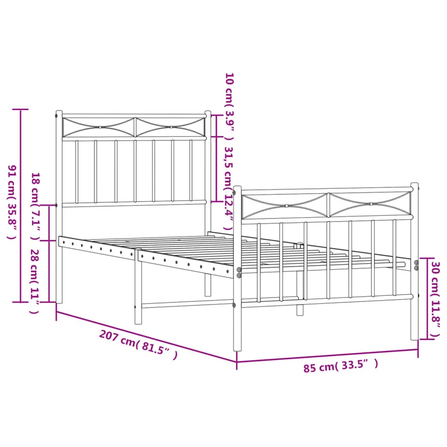 Cadre de lit métal sans matelas avec pied de lit noir 80x200 cm - 9