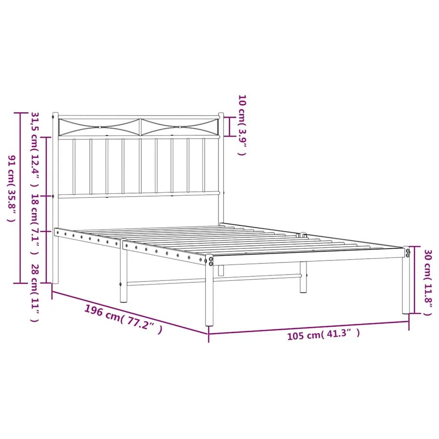 Cadre de lit métal sans matelas avec tête de lit noir 100x190cm - 10