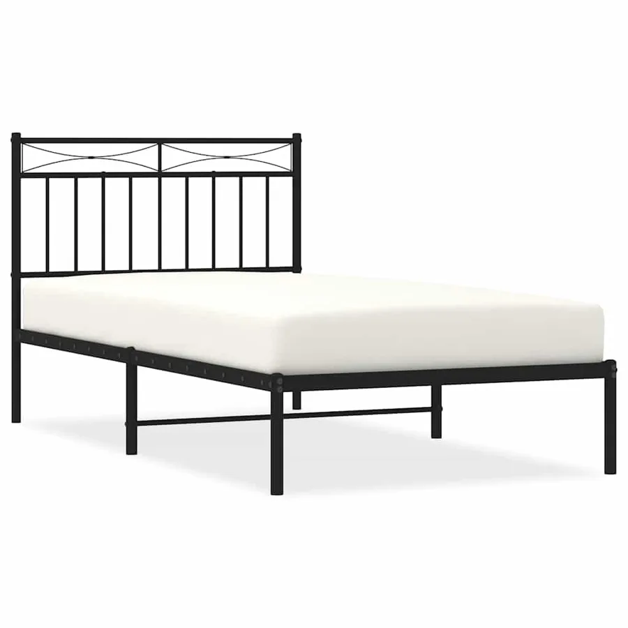 Cadre de lit métal sans matelas avec tête de lit noir 100x190cm - 2