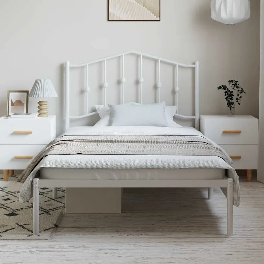 Cadre de lit métal sans matelas et tête de lit blanc 100x200 cm - 3