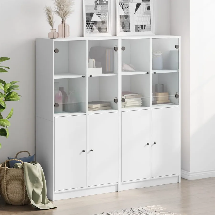Bibliothèque avec portes blanc 136x37x142 cm bois d'ingénierie - 3
