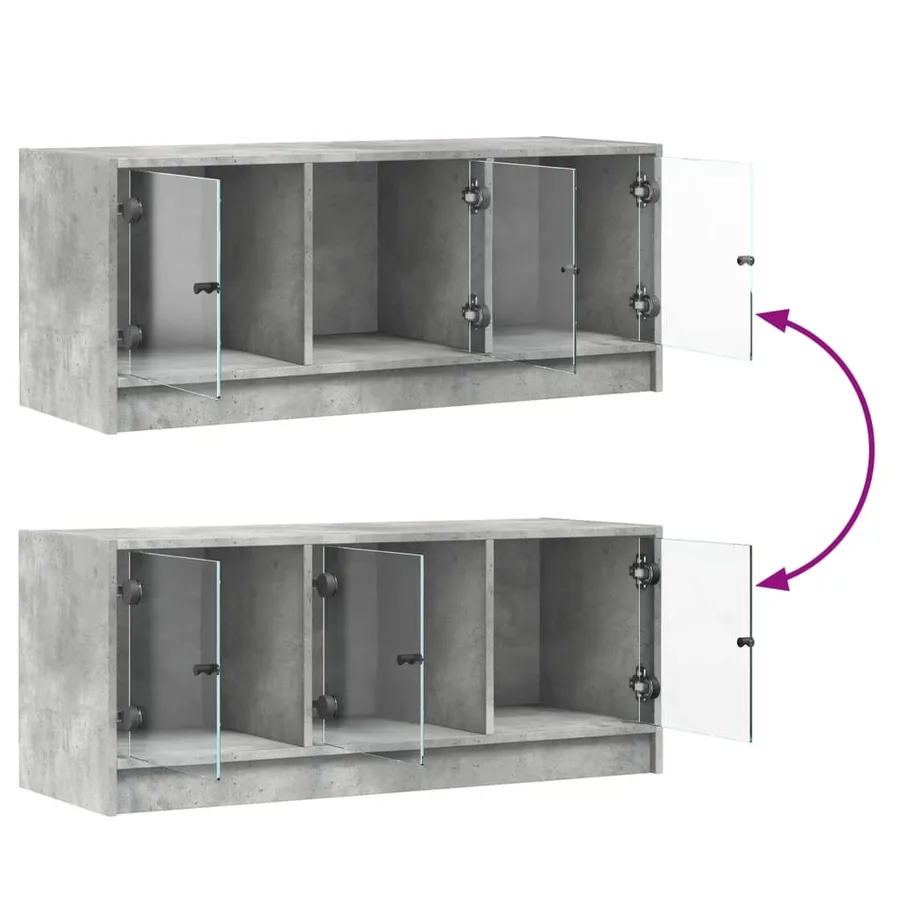 Meuble TV avec portes en verre gris béton 102x37x42 cm - 10